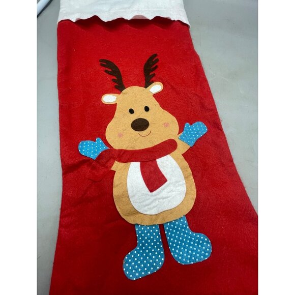 Large Christmas stocking reindeer felt red white blue dot gloves boots 34" READ - Picture 2 of 6